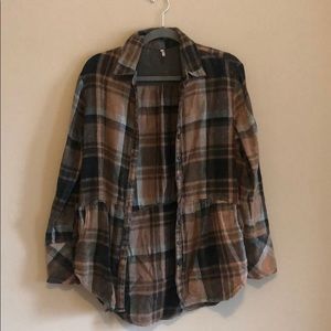 Free People slouchy green and brown flannel